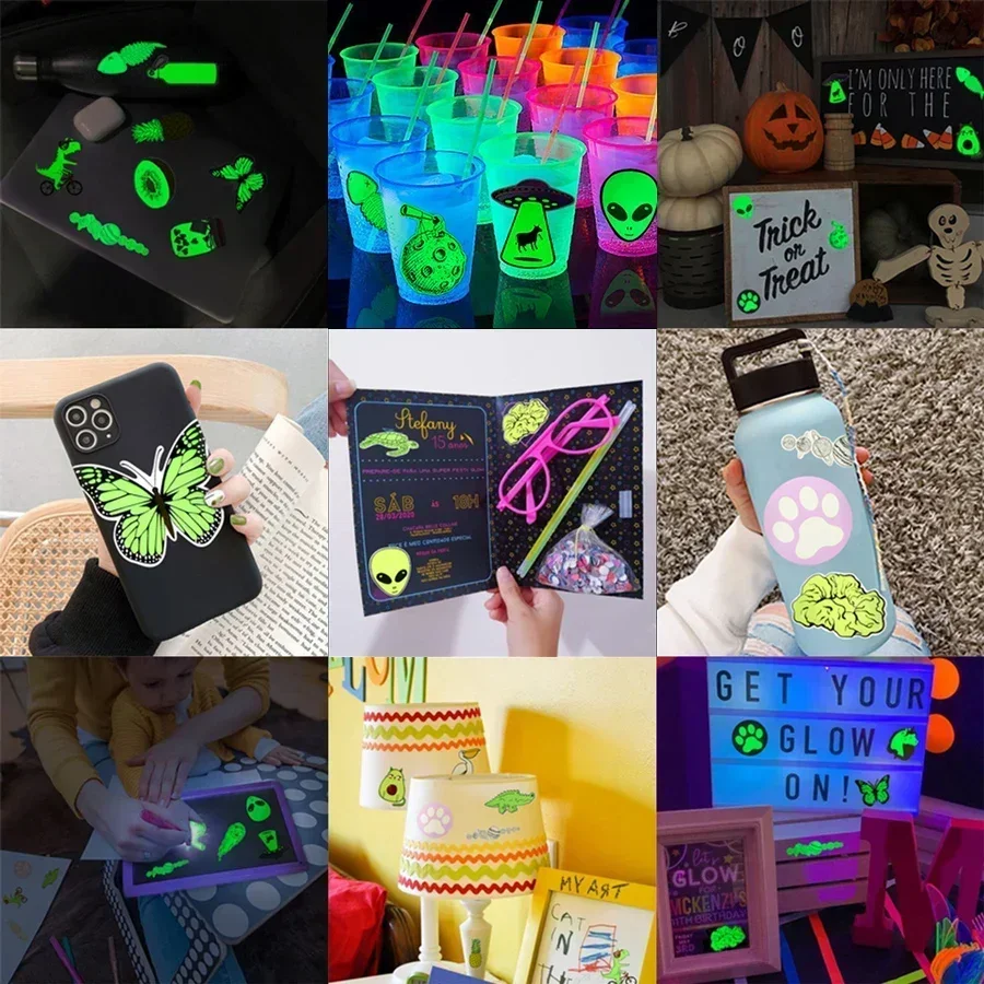 20 PCS Glow in the Dark Kawaii Stickers for Children Girl Cute Neon Waterproof Vinyl Sticker for Bike Car Laptop Sticker Pack