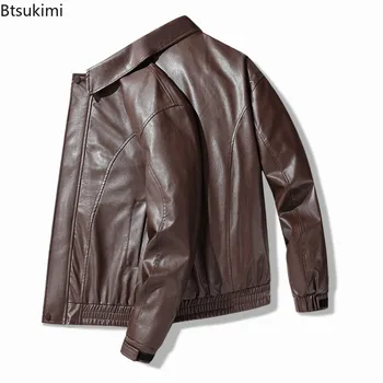 Vintage American Style Men's Leather Jackets High-end Fashion Loose PU Leather Jackets Spring Autumn Casual Coats Man Streetwear 6
