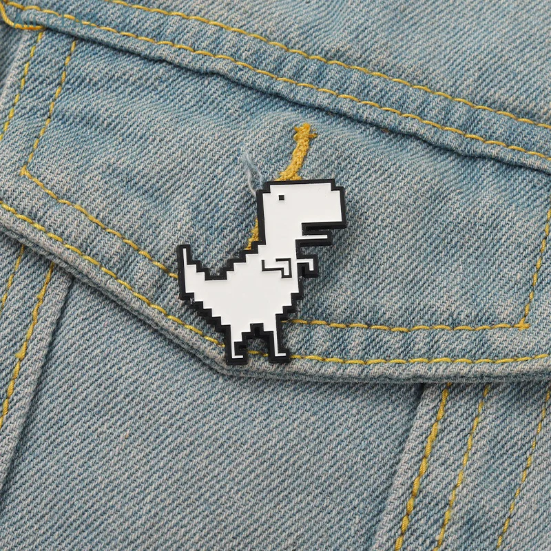 Creative Retro Animal Dinosaur Enamel Brooch Pixel Geometric T-Rex Alloy Pins Badge Fashion Jewelry Gift