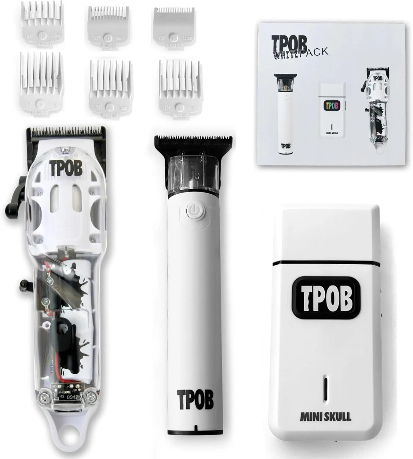 Professional Men's Hair Clipper Set with Matte White Case and Fade Blade for Home Barbering