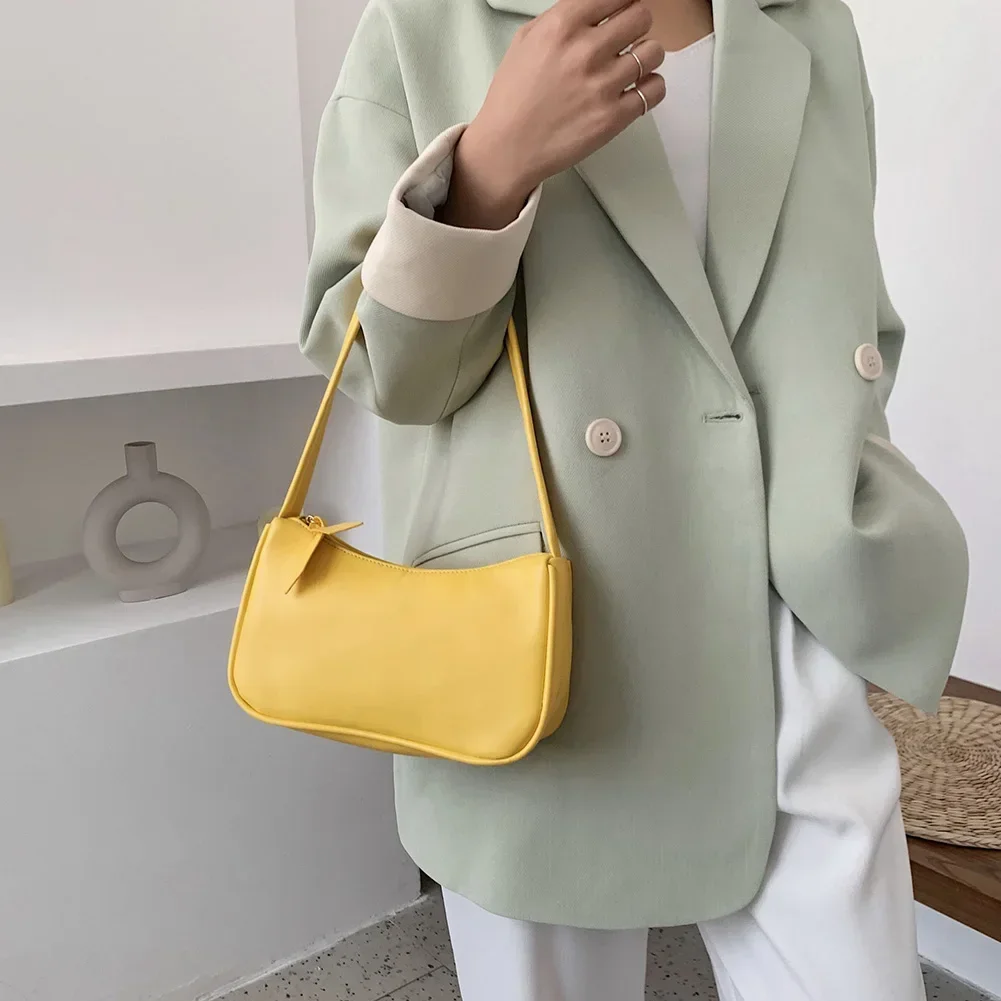 حقائب كتف نسائية جديدة ريترو بولي Leather جلد عادية بلون صغير مقبض علوي حقائب يد السيدات موضة حقيبة كتف تحت الإبط