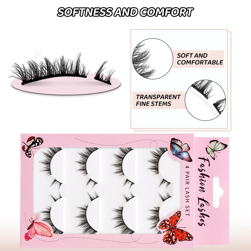 DINGSEN 4 pares de cílios de gato meia cílios naturais 3D cílios de olho de gato cílios postiços com extremidade alada cílios alongados cílios postiços