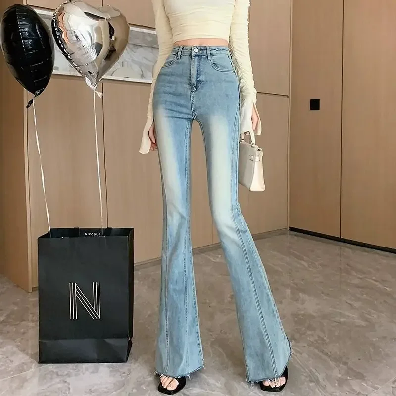 High Waist Shot Cowboy Pants for Woman Gradient Flared Trousers R Korean Fashion Good Quality Women's Flare Jeans Trend 2025 Z A