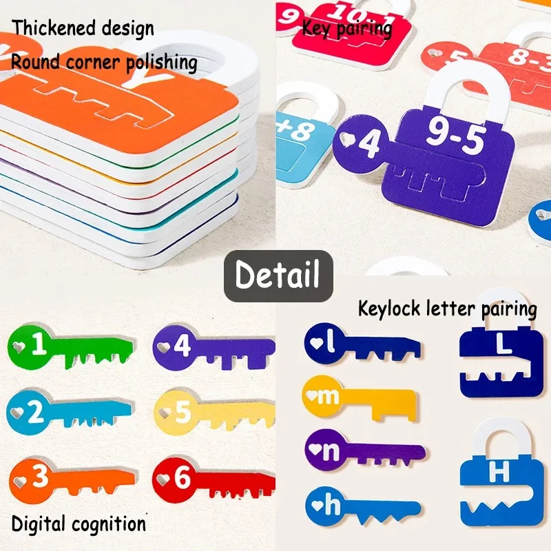 Children Educational Toy Montessori Math Teaching Lock-Picking Toy Letter Matching Game Wooden Color Sorting Toy for Kids Gifts