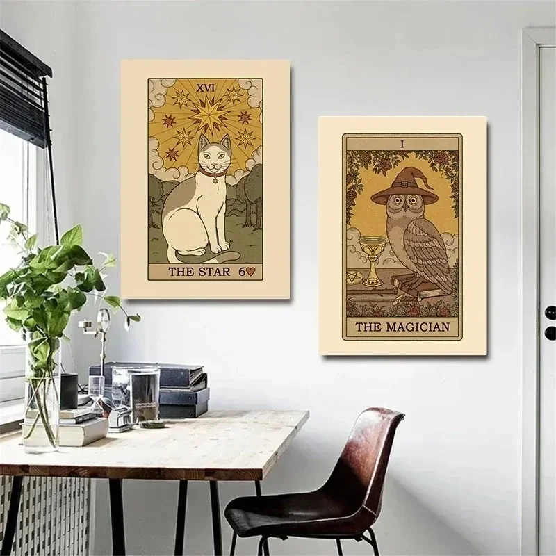 Mond Kaiserin Sonne Liebe Tod Katze Tarotkarte Minimalistischer Wandkunstdruck Leinwandgemälde Poster für Wohnzimmer Moderne Heimdekoration