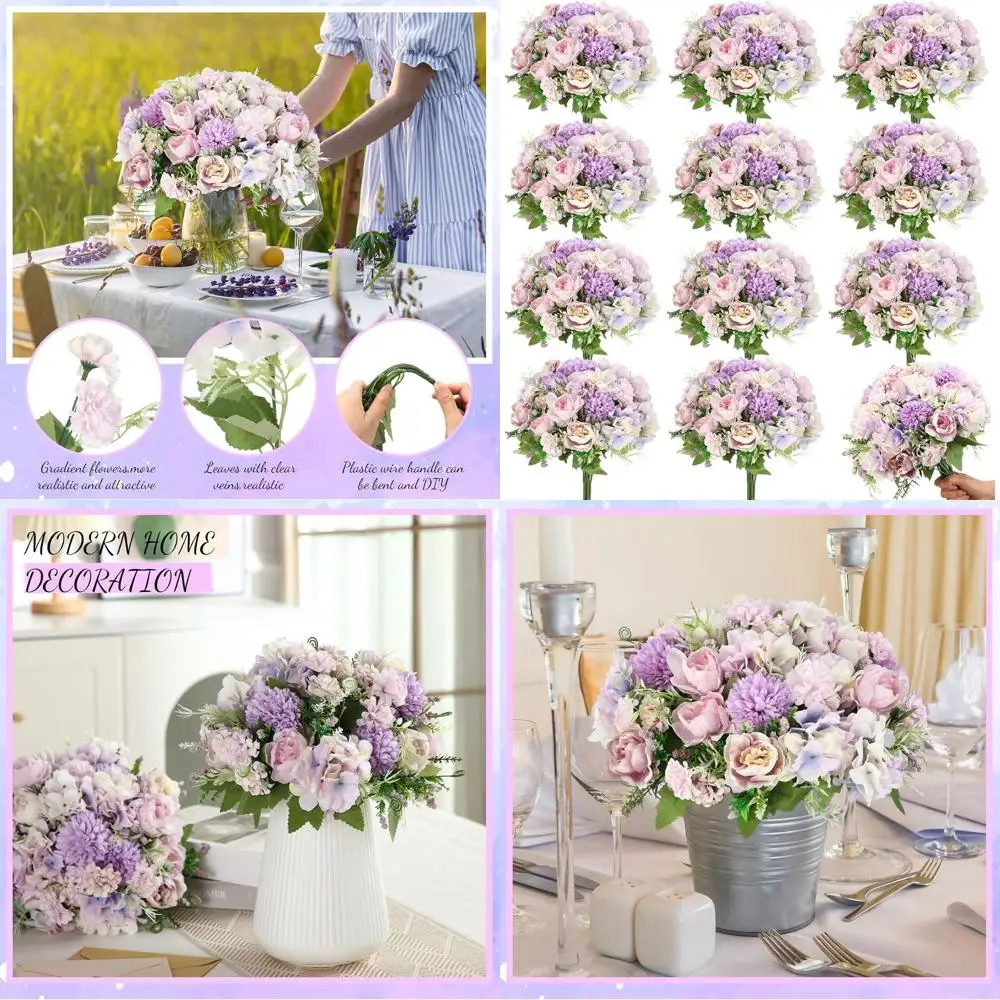 

Silk Peony and Hydrangea Bouquets, Set of 24 for Wedding Table Centerpieces and Floral Vase Decor