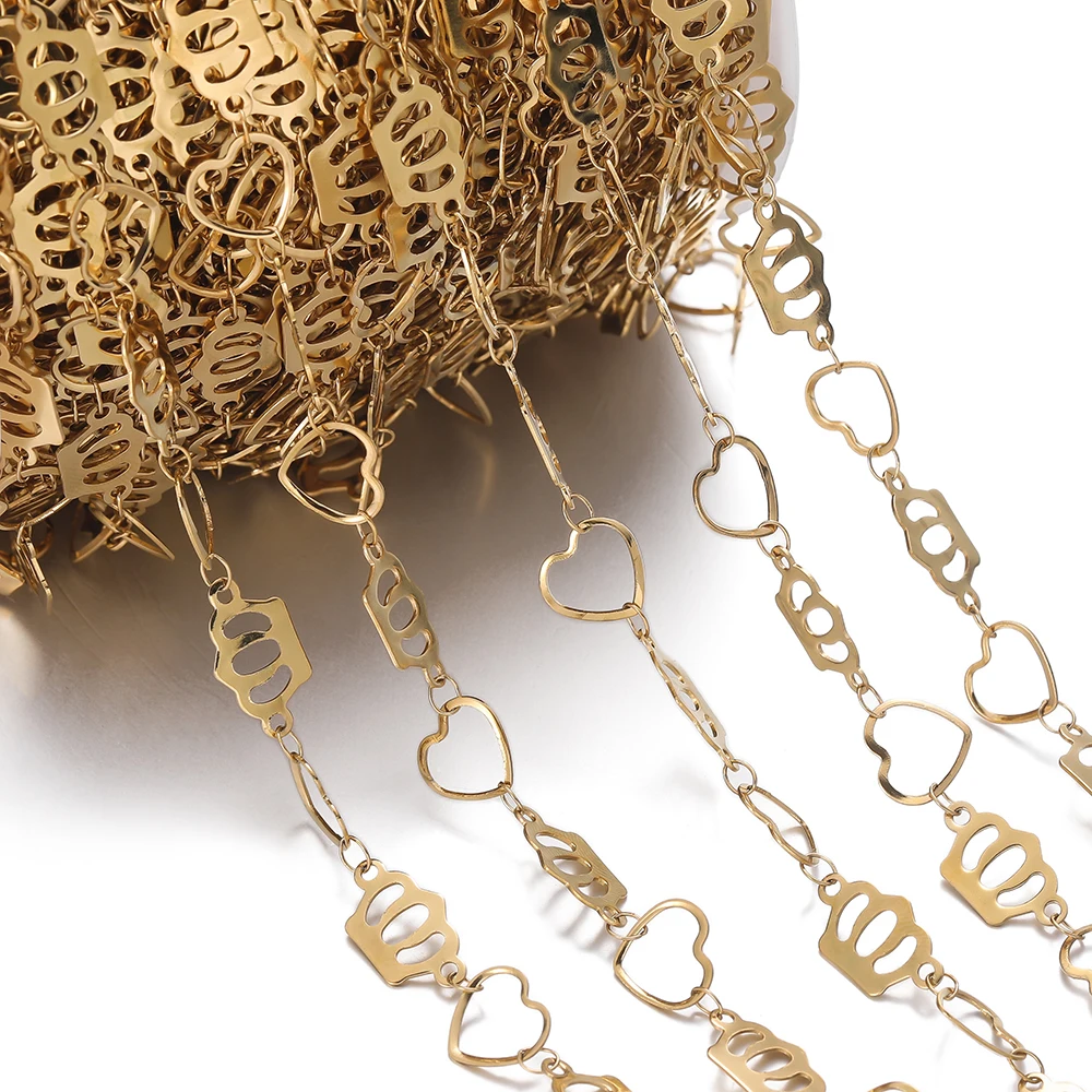 1Meter Stainless Steel Chain Crown Peach Heart Chain Gold Steel Color Chain for DIY Material Necklace Bracelet Jewelry Making