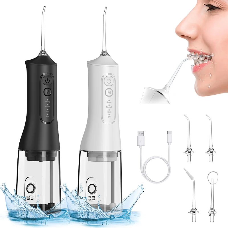 

Oral irrigator with 4 cleaning modes portable charging waterproof IPX7 dental water flosser teeth whitening 300ML