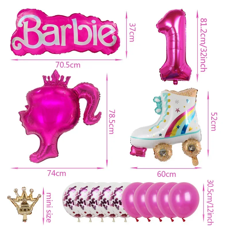 15 pz rosa Barbie corona cuore stella Foil Globos rosa rosso paillettes palloncino in lattice numero 1-9th Baby Shower bambini ragazza festa di