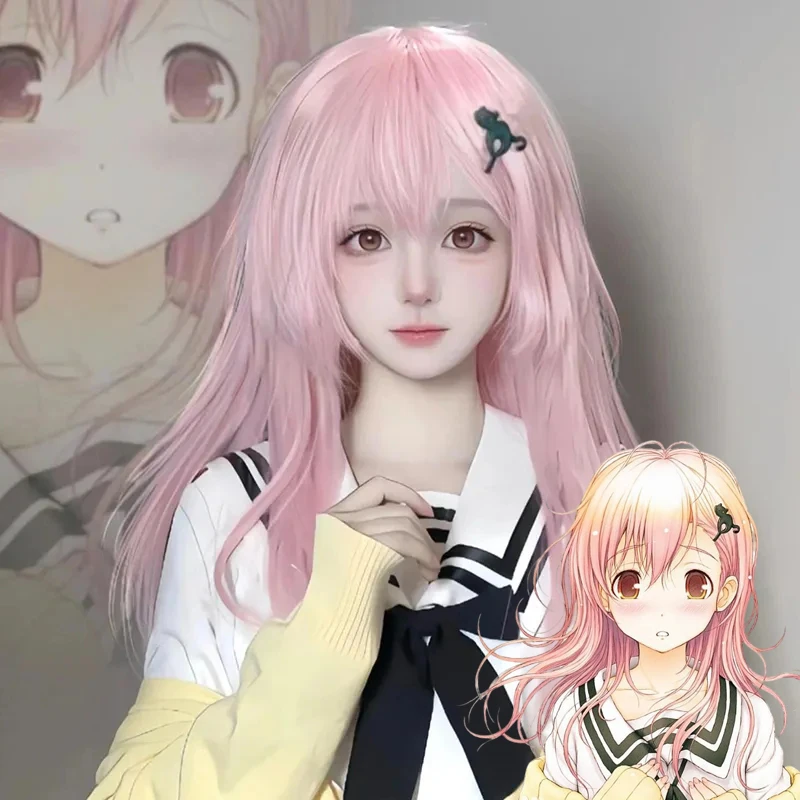 أنيمي أنت وأنا وهي قصة حب Muko Aoi شعر مستعار تأثيري المرأة لوليتا الوردي الشعر الطويل مقاومة للحرارة شعر مستعار اصطناعي عيد الميلاد
