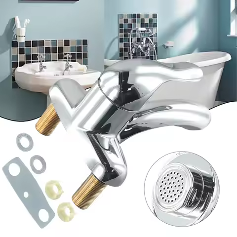 Plastic Steel Basin Faucets Chrome Deck Mounted Hot Cold Water Dual Hole Mixer Tap Vanity Bathroom Sink Faucets