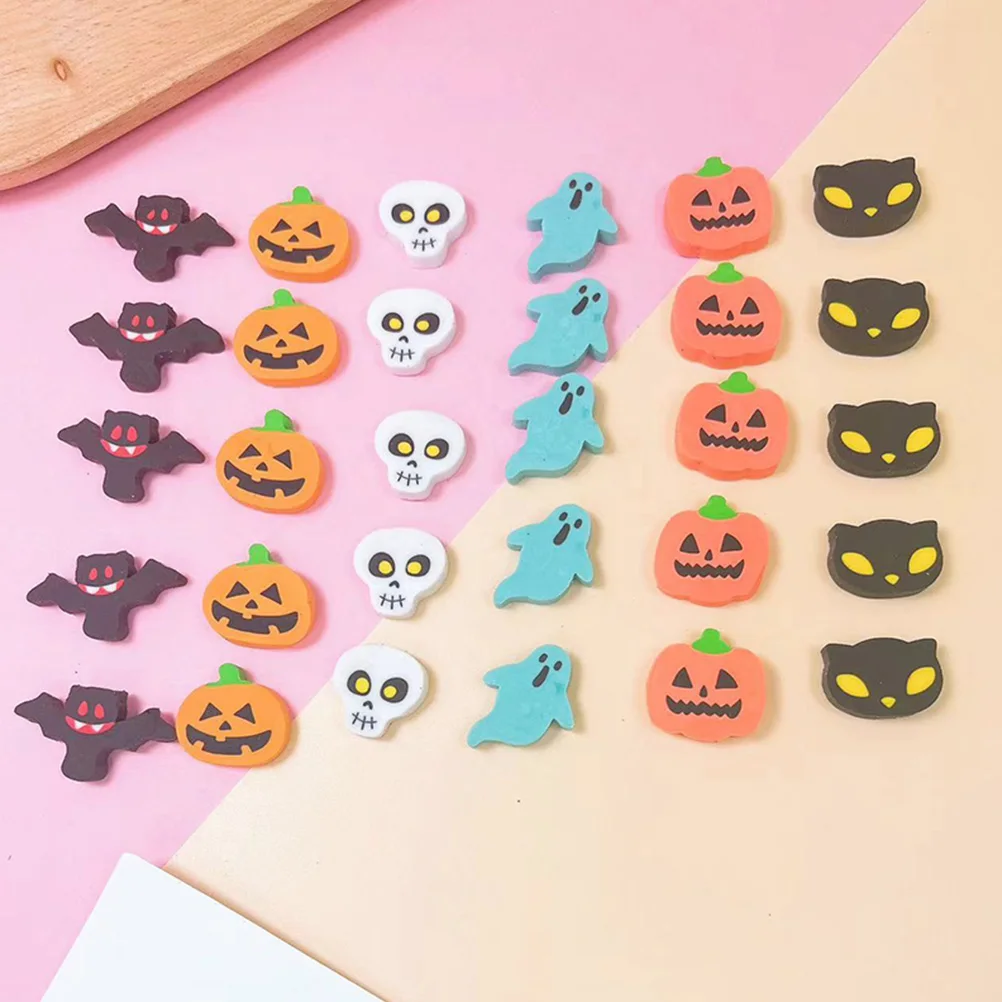 

100pcs Skull Erasers Halloween Bulk Mini Stationery Cute Cartoon Rubber Safe Drawing Accessory Decorative Student Supplies