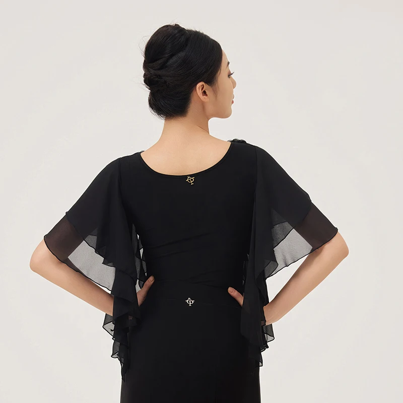 2025 大人モダンダンスパフォーマンス服メッシュフラワートップ女性のためのワルツタンゴラテン社交ダンス衣装着用 DN22393