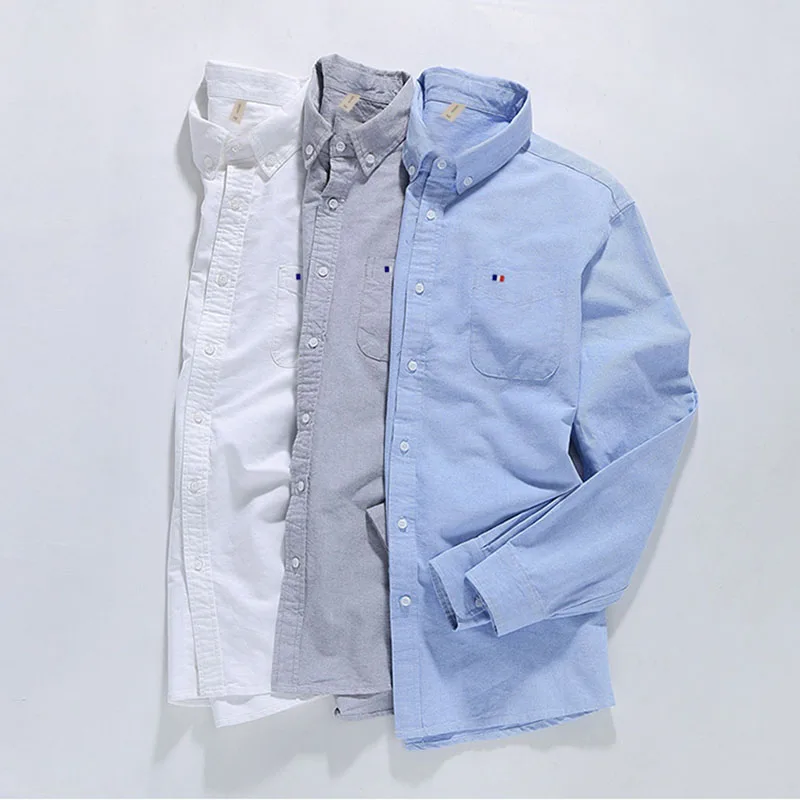 

Man 100% Oxford Cotton Shirt Casual Fashion Long Sleeves Shirt spring High Quality Workwear No-iron Business Shirt Tees Tops