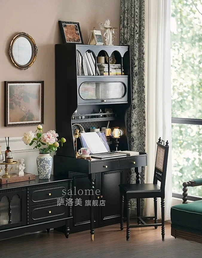 

PYJ solid wood desk, bookshelf combo, home bedroom, bedroom study computer desk