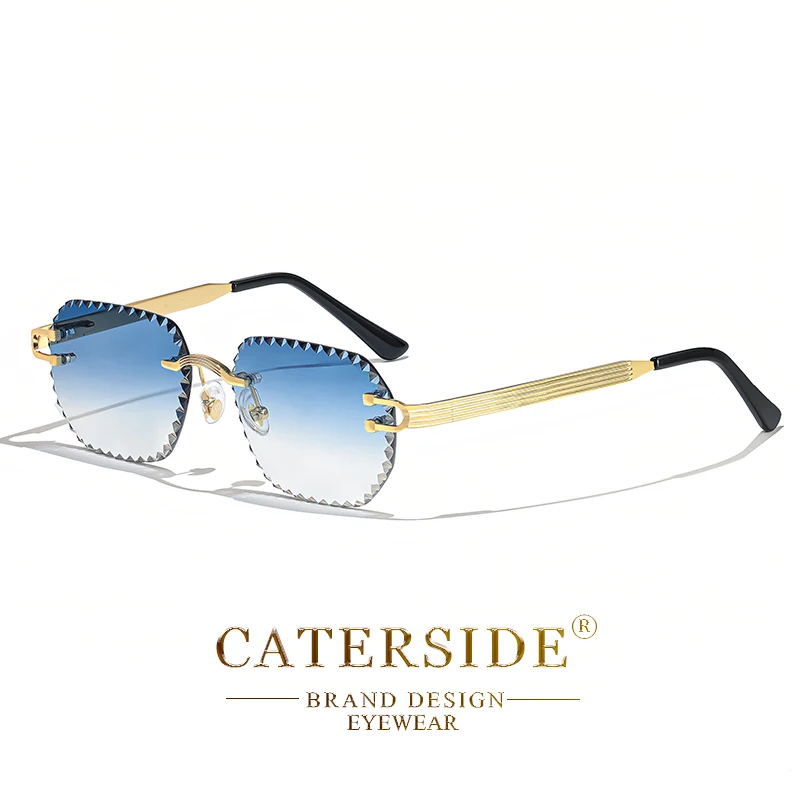 CATERSIDE Neue randlose Sonnenbrille für Herren, quadratisch, modisch, mit geschliffenen Gläsern, Markendesign, Sonnenbrille für Damen, Party, Festival, Brillengeschenk – Detail 19