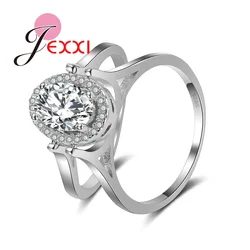 Classic CZ Crystal Jewelry Women Silver Needle Rings with 925 Stamp Elegant Wedding Engagement Bague for Lady Bijoux