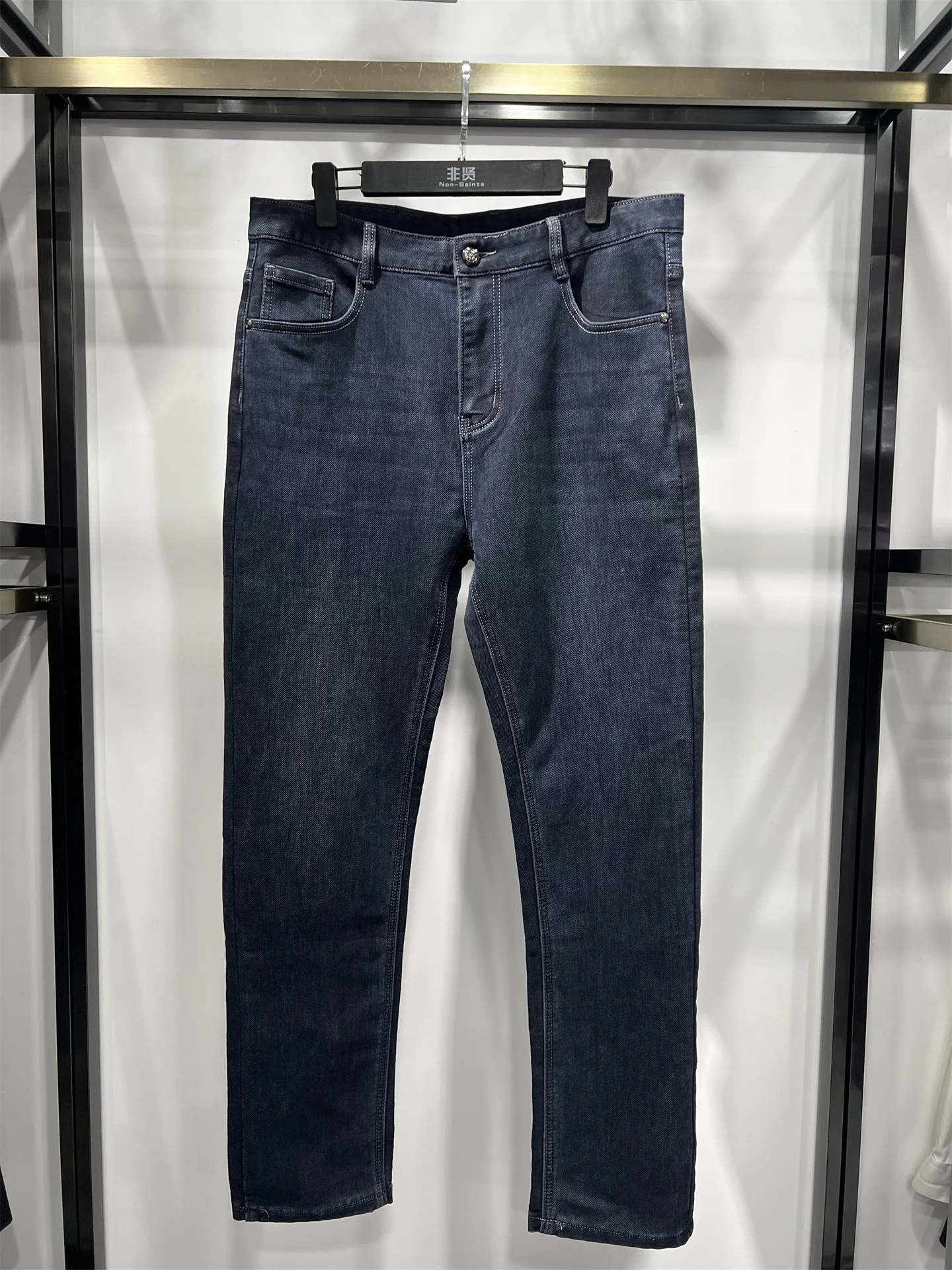 

Comfortable Mid-Waist Straight Leg Stretchable Men's Jeans Blue Autumn Winter New Arrival hine Waable Iron-Free Faiona...