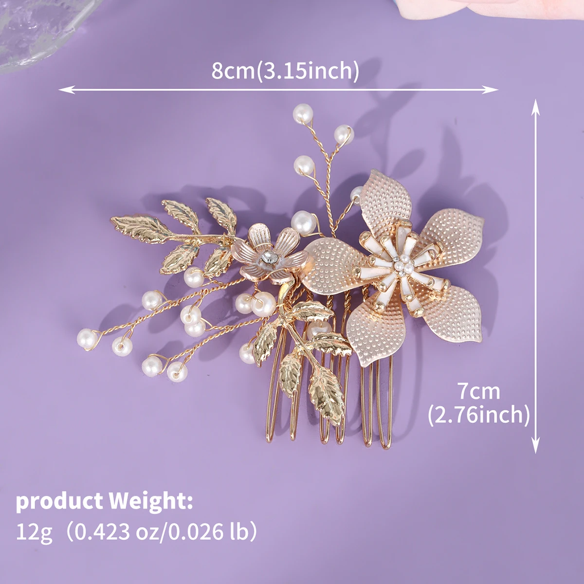 أمشاط شعر الزفاف الذهبية، مشبك شعر الزفاف الأنيق على شكل زهور، قطع شعر لؤلؤ كلاسيكية للعرائس كهدية لحفلات الزفاف