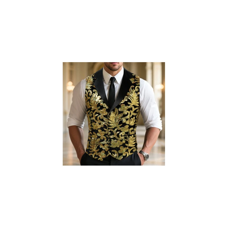

Men's Large Flower iny Sequin Suit Vest Faionable Casual Sle Four Seasons Wear Comfortable Fit Single Button Closure
