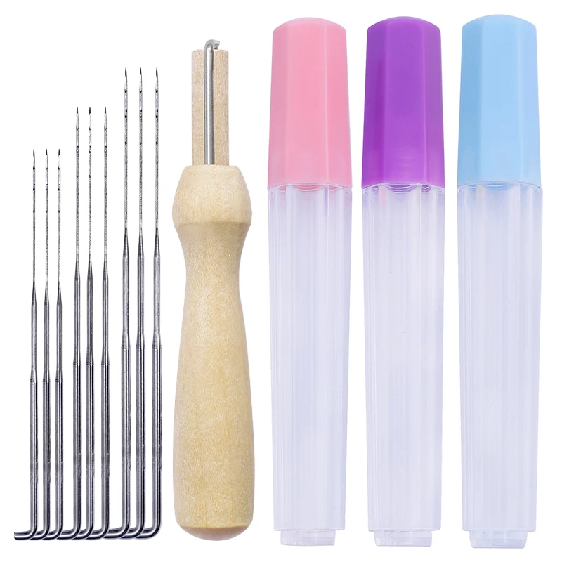 Fenrry DIY Craft Wool Felting Needles Set Felting Starter Kit Pocked Needles Set with Wooden Handle Wool Felt Tool Needle Bottle