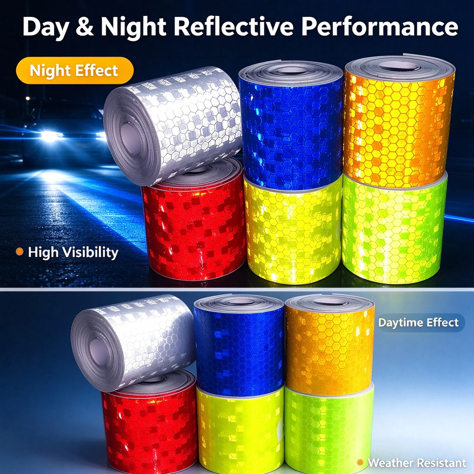 6 Colors Width 5CM Reflective Warning Tape Car Reflective Tape Safety Warning Car Decoration Sticker Color Grid Reflector