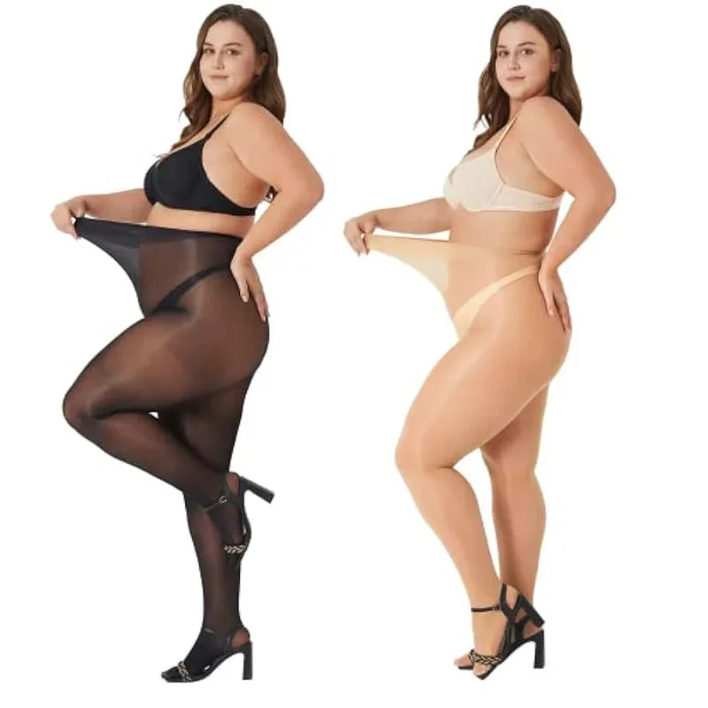 

Women's Plus Size 110kg Shiny Sheer Pantyhose High Waist Shimmer Stockings Nylon Silky Tights