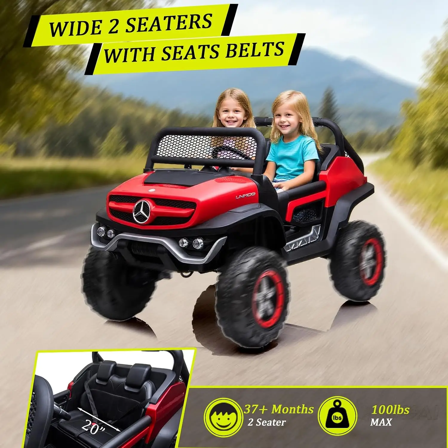 24V 4WD 2-Seater Kids Ride on Toy Car W/Parents Remote Control, Licensed Benz Unimog 4x4 Electric Vehicle Side by Side Kids UTV