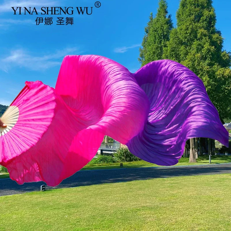 ベリーダンス用100%本絹扇子ベール、竹骨折りたたみ式シルク扇子、中国風グラデーション手染め扇子、絞り染めカラー、1個