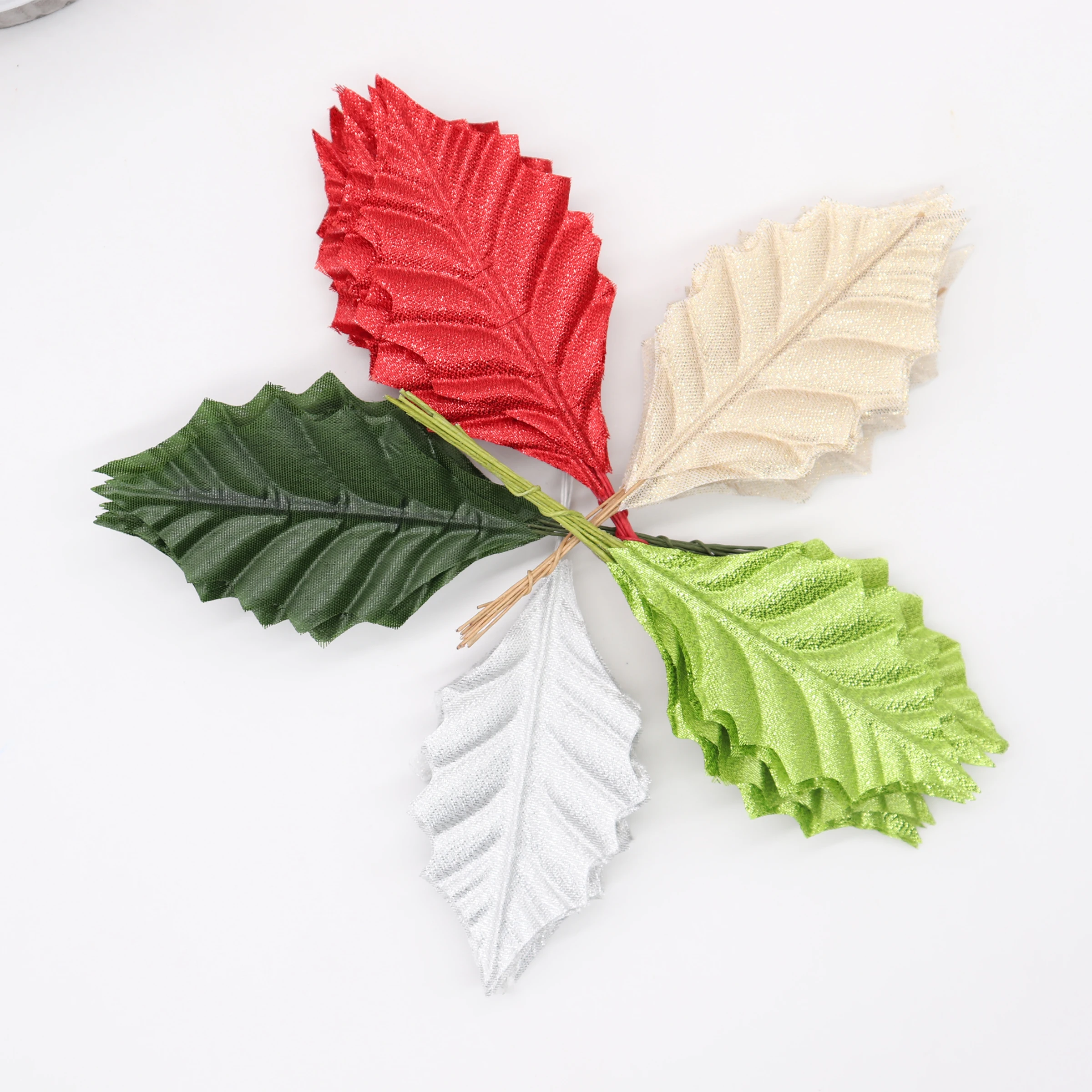 10pcs/lot Artificial Silk Leaf For Wedding Party Decoration DIY Floral Wreath Garland Fake Green Leaf W/Wire Stem Wholesale