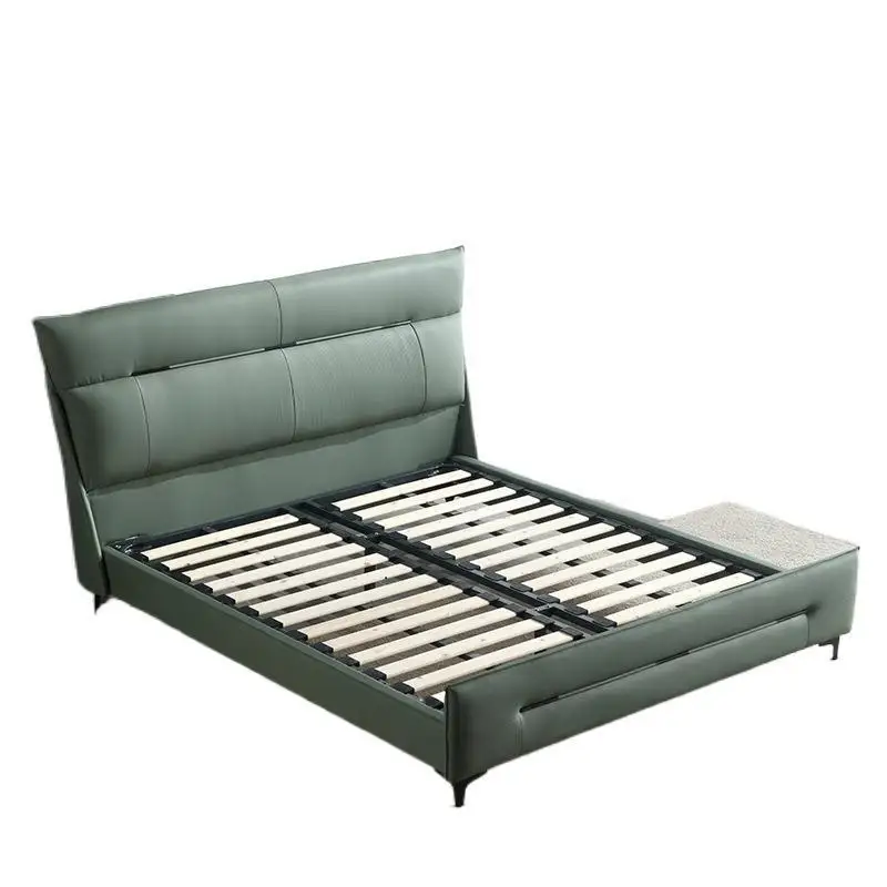 

Italian minimalist leather art bed, master bedroom double bed, modern simplicity