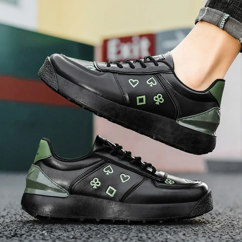 2023 Men's Sports Leather Sports Shoes Casual Fashionable Comfortable Versatile Casual Shoes Black Outdoor Dirt Resistant Shoes