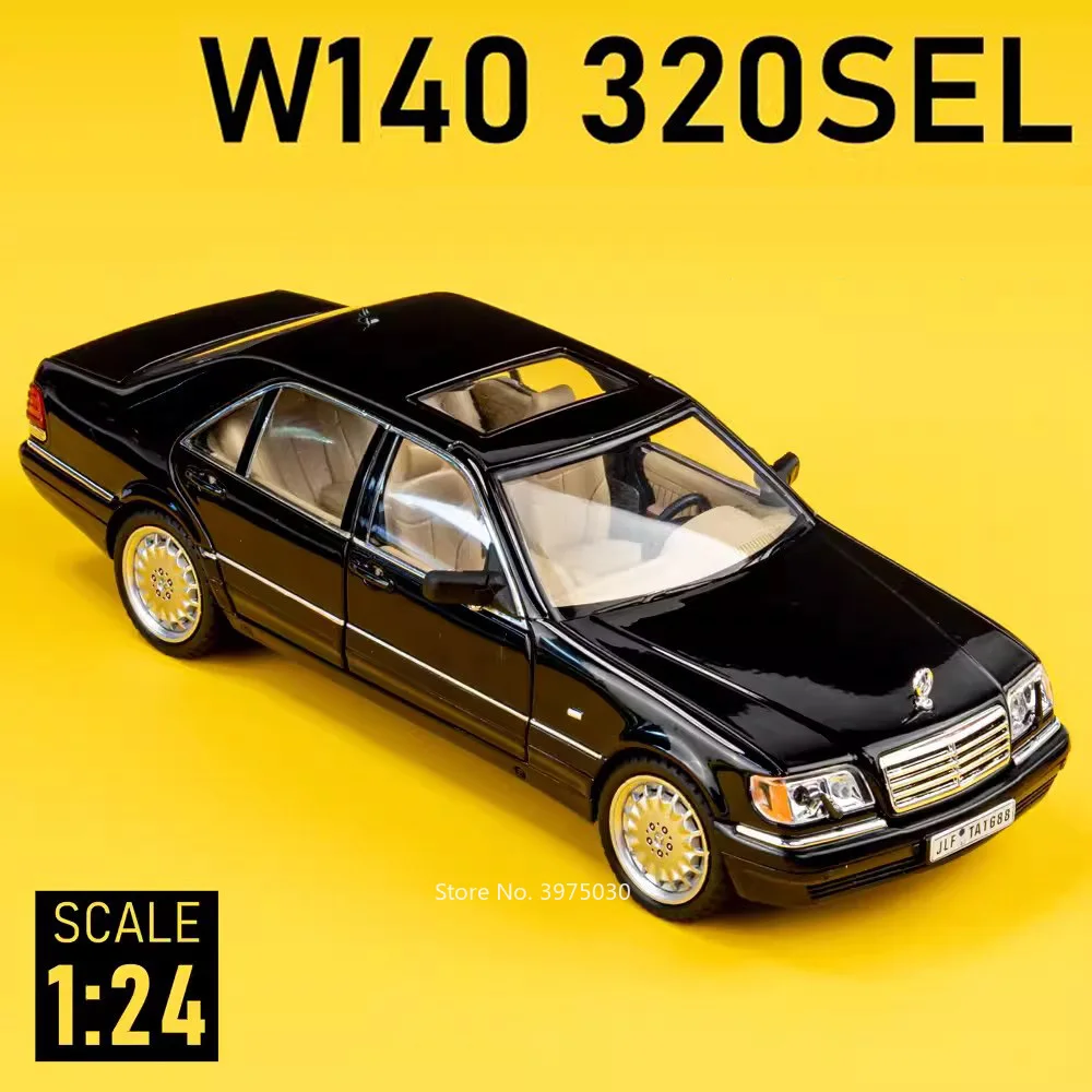 

Модель игрушечного автомобиля W140 320SEL, модель литая из сплава со звуком и фотомагнитом, модель автомобиля с функцией оттяжки заднего колеса, коллекционные подарки, 1/24