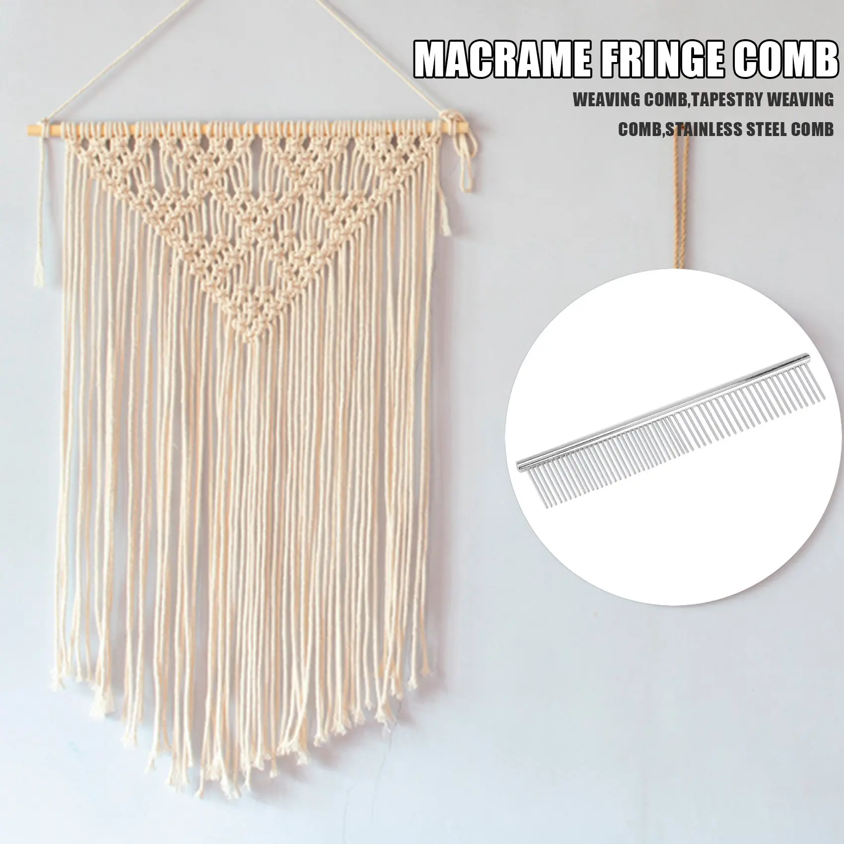 Macrame Fringe Comb Tapestry Weaving Comb Stainless Steel Craft for Brushing Through Long Hair Single Strand Cotton Cord