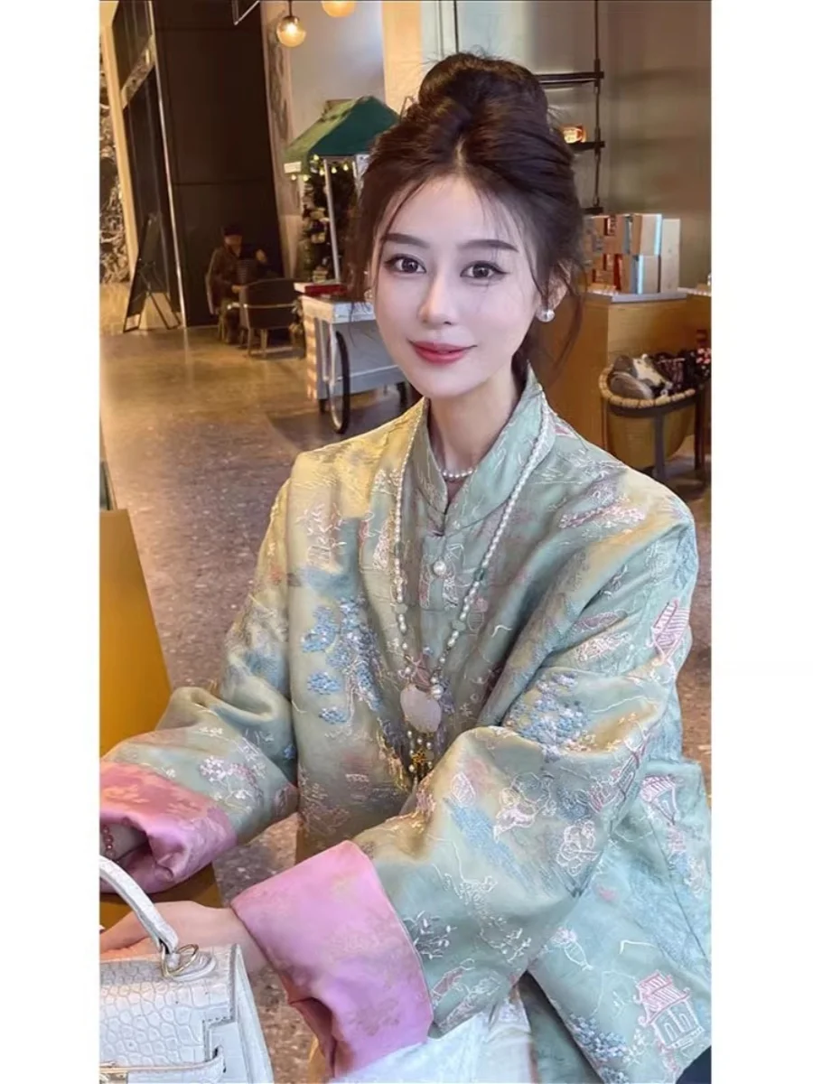 

Новая китайская утепленная хлопковая куртка с вышивкой в стиле ретро "Tingtao Louge" – зимнее пальто для женщин