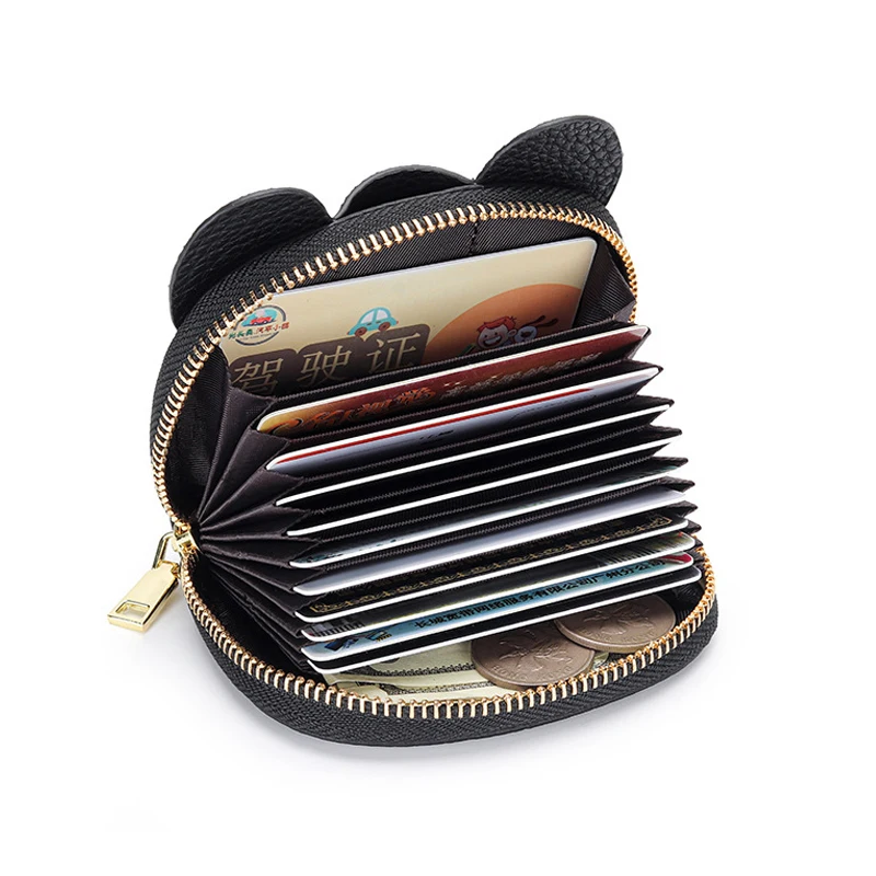 Business Card Holder Female Cow Leather Credit Card Wallet Elephant Pattern Zipper Change Small Bag Women Bank Credit Card Case