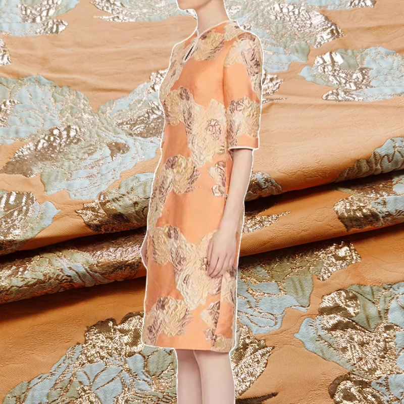 European American Jacquard Brocade Fabric Fashion Gold Silk Skirt Three-dimensional Dress High-definition Cheongsam Material