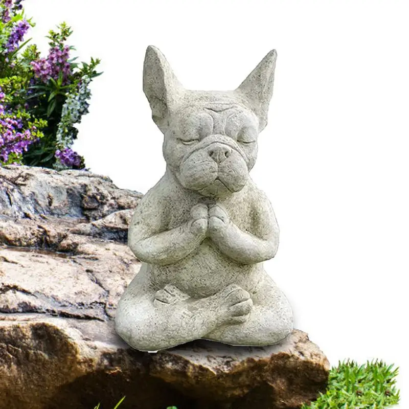 Meditating French Bulldog Statue Cute Resin Statue Decor Decorative Waterproof Home Ornaments For Lawn Backyard Table Mantle