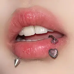 1PC Stainless Steel Lip Ring For Women Cat's Eye Love Heart Labret Daith Piercing Pink Crystal Y2K Punk Body Jewelry Gifts