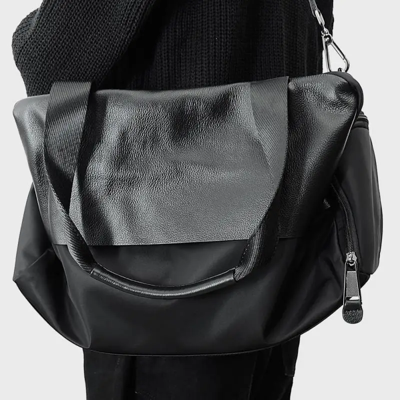 European/American Fashion Genuine Leather Nylon Fabric Splicing Large Capacity Shoulder Bags Multifunctional Sports Fitness Bag