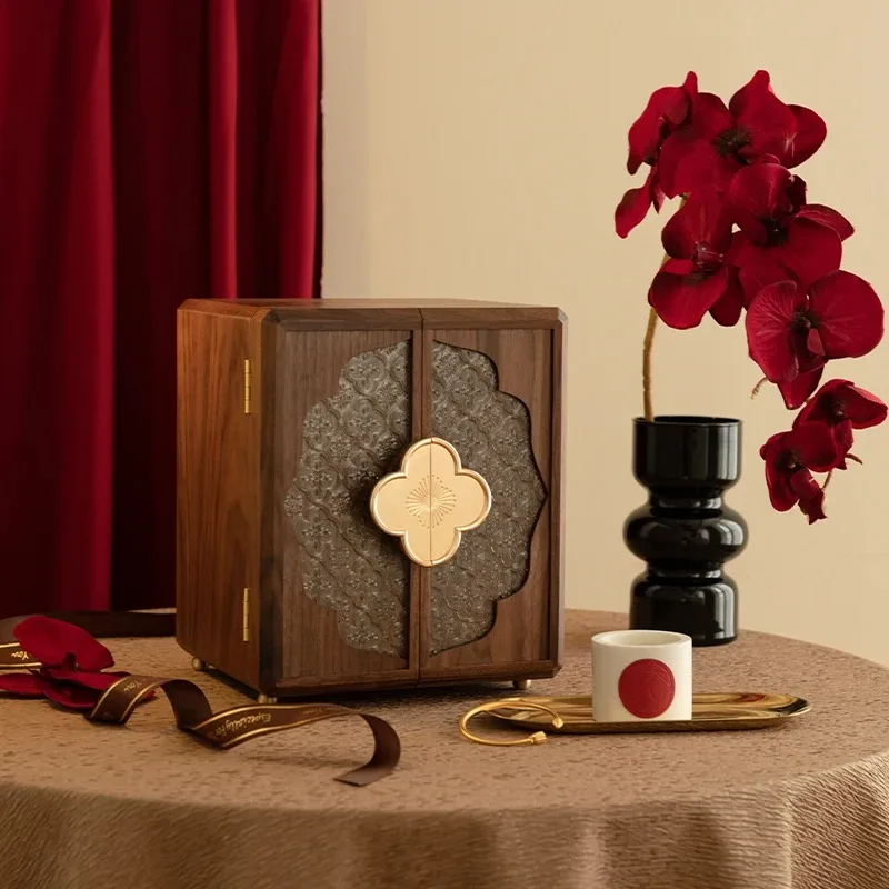 صندوق تخزين المجوهرات الراقية هدية عيد ميلاد الزفاف الرائعة والمجوهرات الخشبية اليدوية