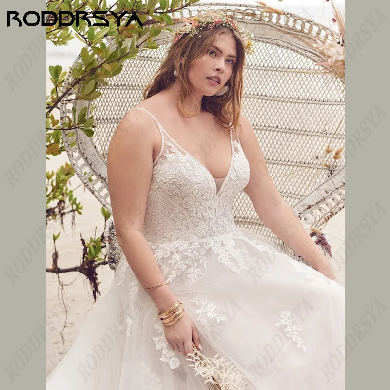 RODDRSYA Sexy V-Neck Backless Wedding Dress For Plus Size Elegant Sleeveless Robe De Mariée Spaghetti Straps A-Line Bride Party