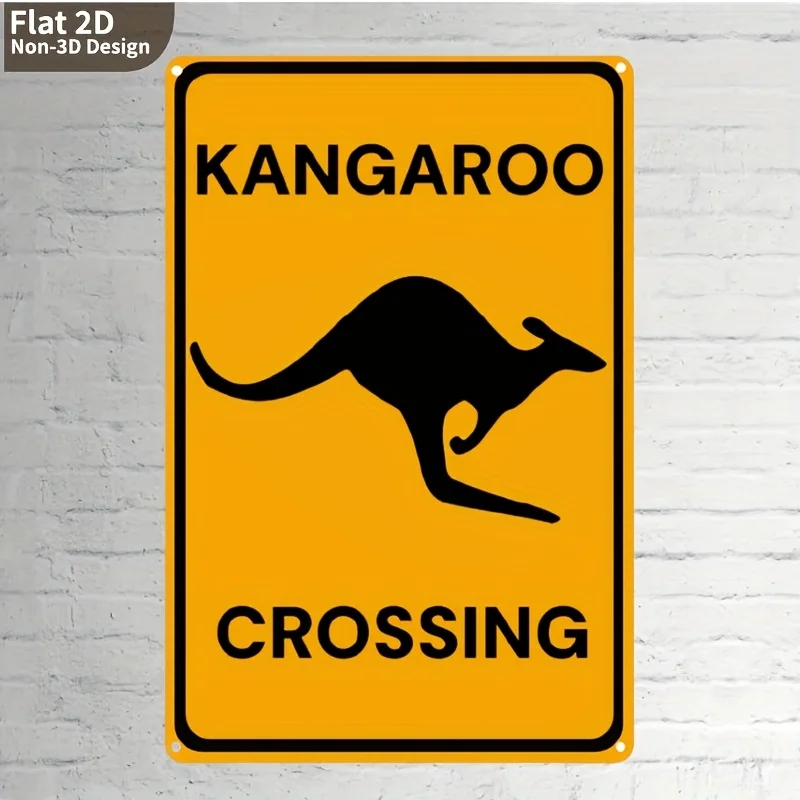 2D Flat, Design, 2D Flat Single Piece, Decorative Sign,  Inches, Kangaroo Crossing Metal Road Sign—Australia Themed Wall