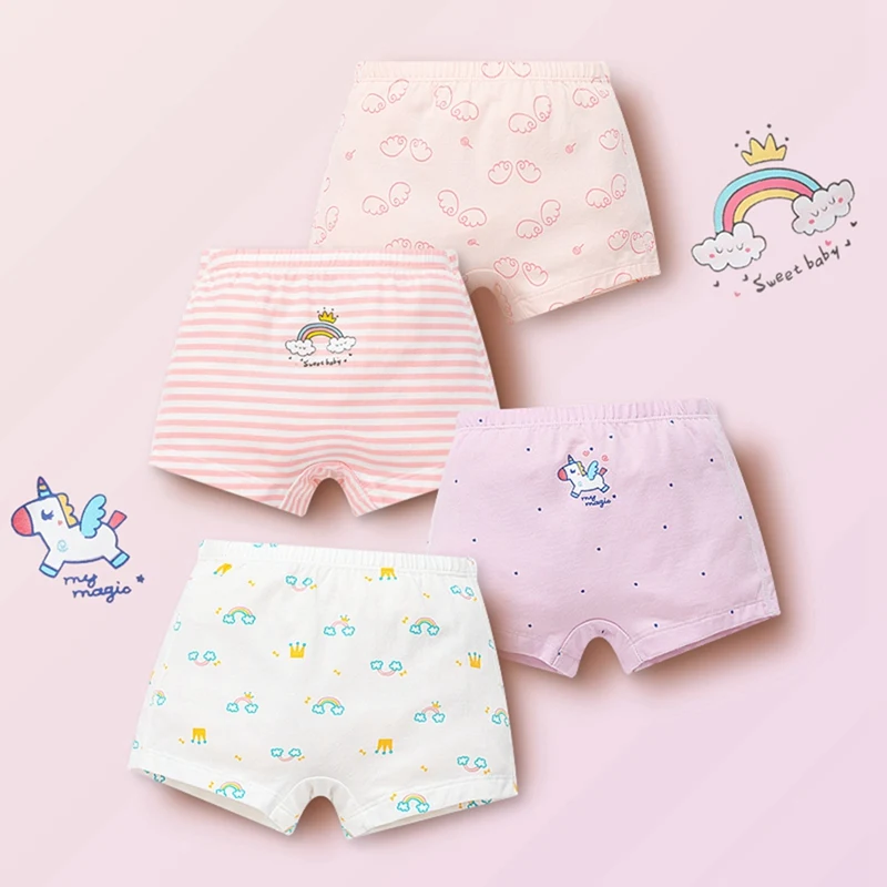 4PCS Girl Cotton Antibacterial Panties Kid Thin Breathable Briefs 3-11Y Children Underwears Baby Cute Cartoon Print Knickers