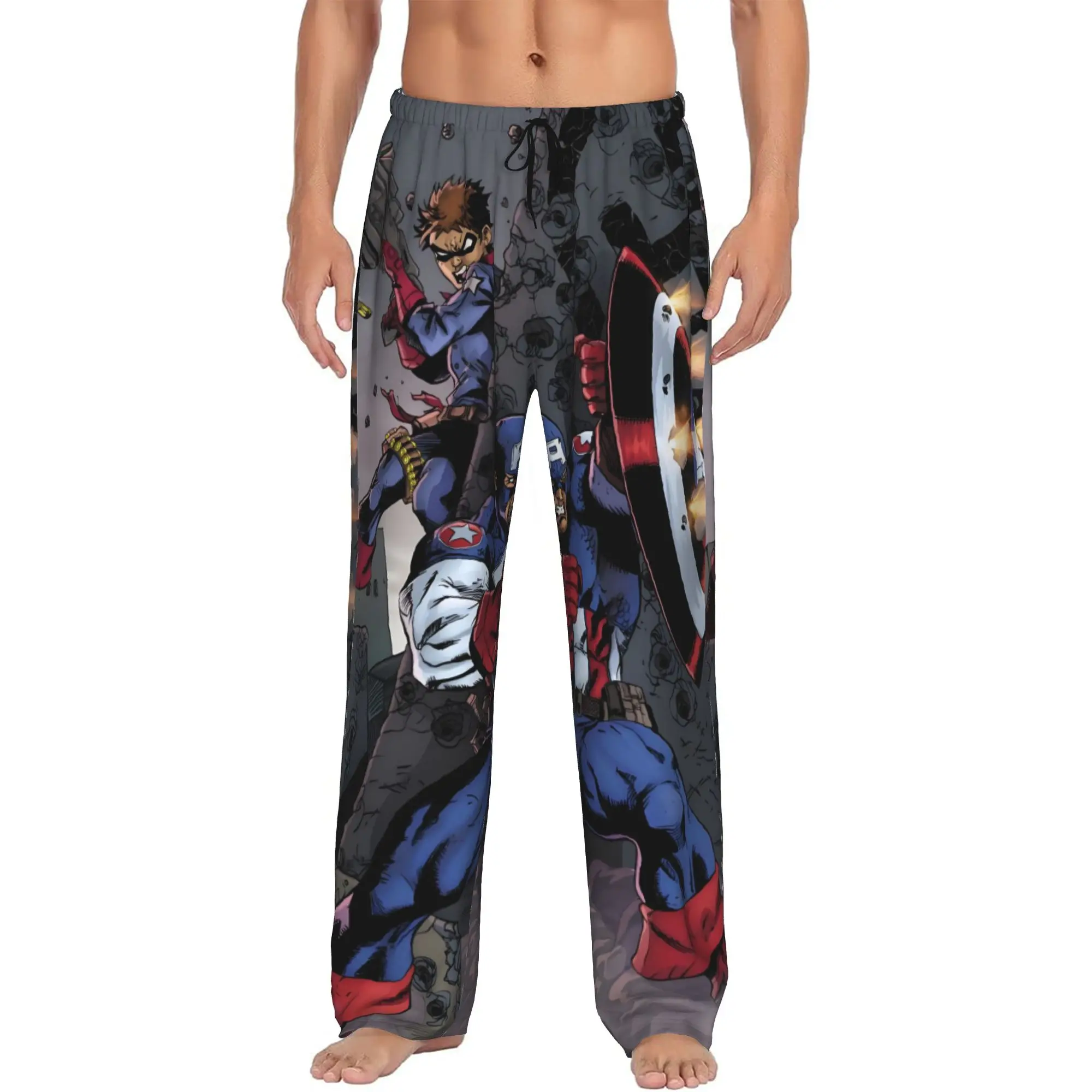

Custom Captain Anime America Pajama Pants Men Lounge Sleep Stretch Sleepwear Bottoms with Pockets