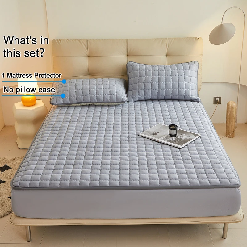 Waterproof Quilted Mattress Pad Protector, Soft Stain Resistant Bed Mattress Cover, Non-Slip Bedding Mat Quiet Bed Cover