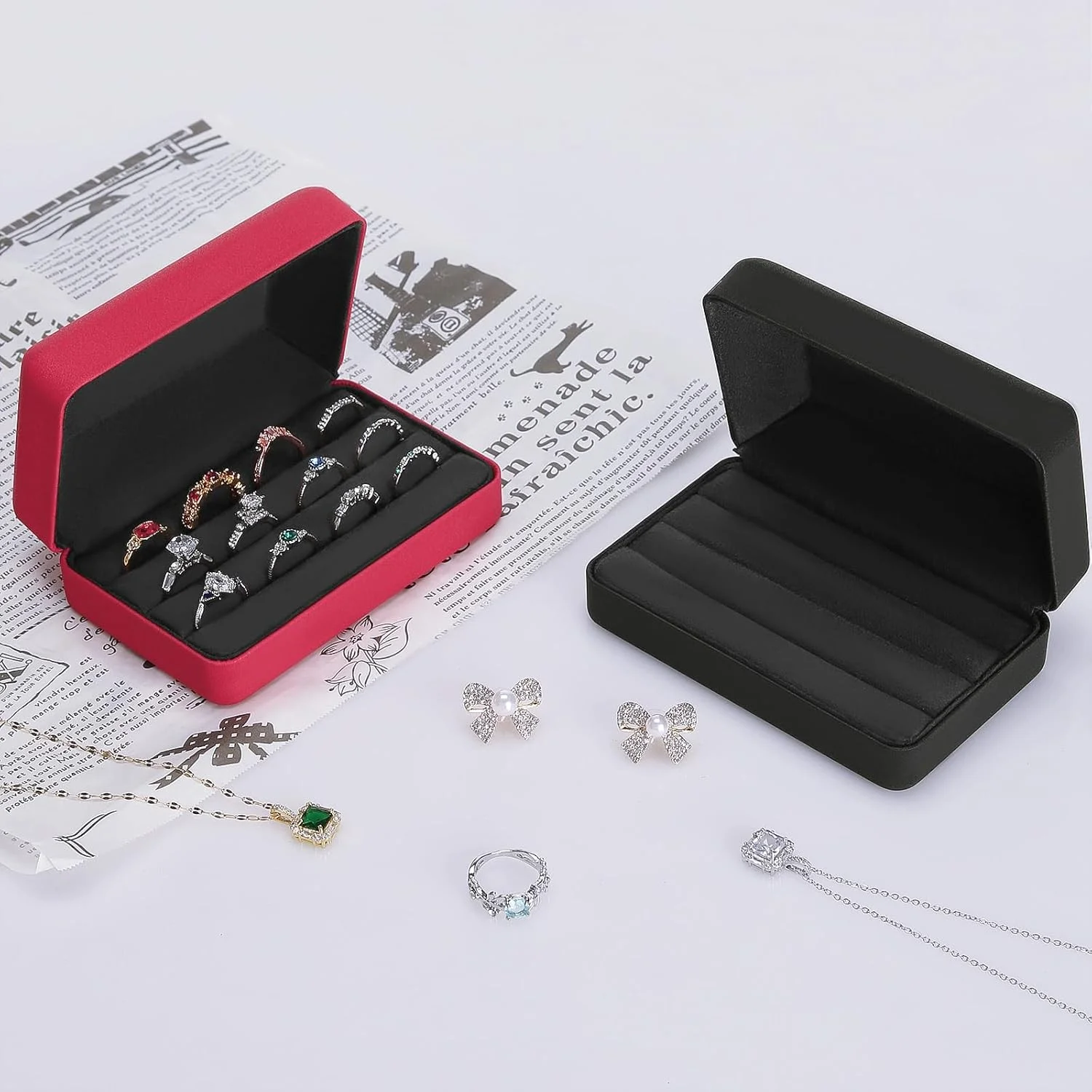 Velvet Leather Multiple Rings Storage Box Portable Travel Organizer Stylish Compact 3-Slot Holder Perfect Gift for Women Girls