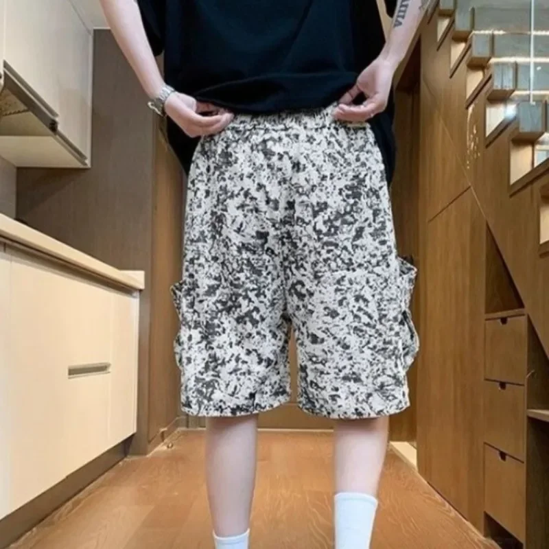 Pantalones cortos de gran tamaño para hombre, pantalones cortos largos holgados de talla grande para hombre, pantalones cortos Cargo con múltiples bolsillos, cintura media elástica, Bermudas negras holgadas nuevas