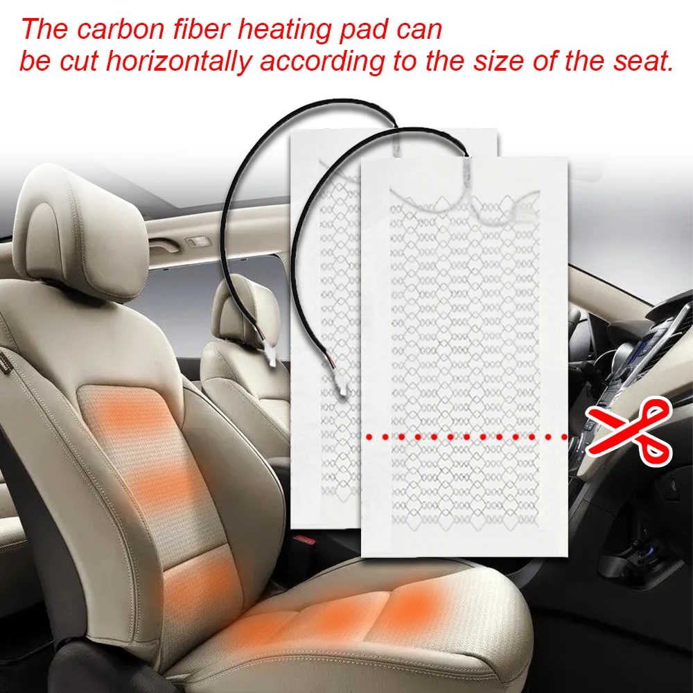 Built-in Car Seat Heater Fit 2 Seats 12V Carbon Fiber Seat Heating Pad High/low Temperature Adjustable Round Switch Controller