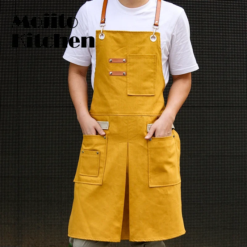 Adjustable Neckband Waistline Denim Apron Convenient Front Pocket Foldable Soft Wear-resistant Overalls for Home Kitchen Garden